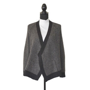 A8 Auth EILEEN FISHER Grey Yak/Wool Knit Elbow Patch Open Pockets Cardigan Sz S
